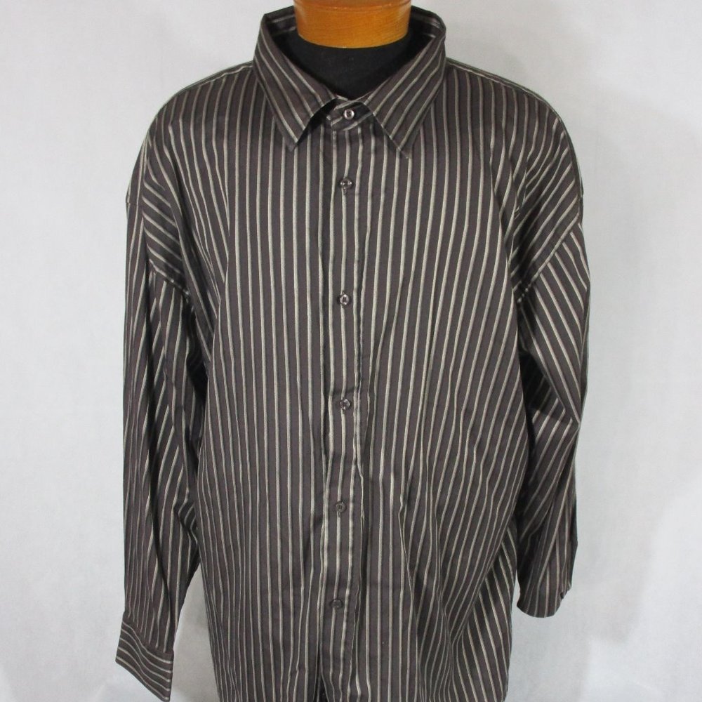 Demand Mens Long Sleeve Brown Stripe Button Front
